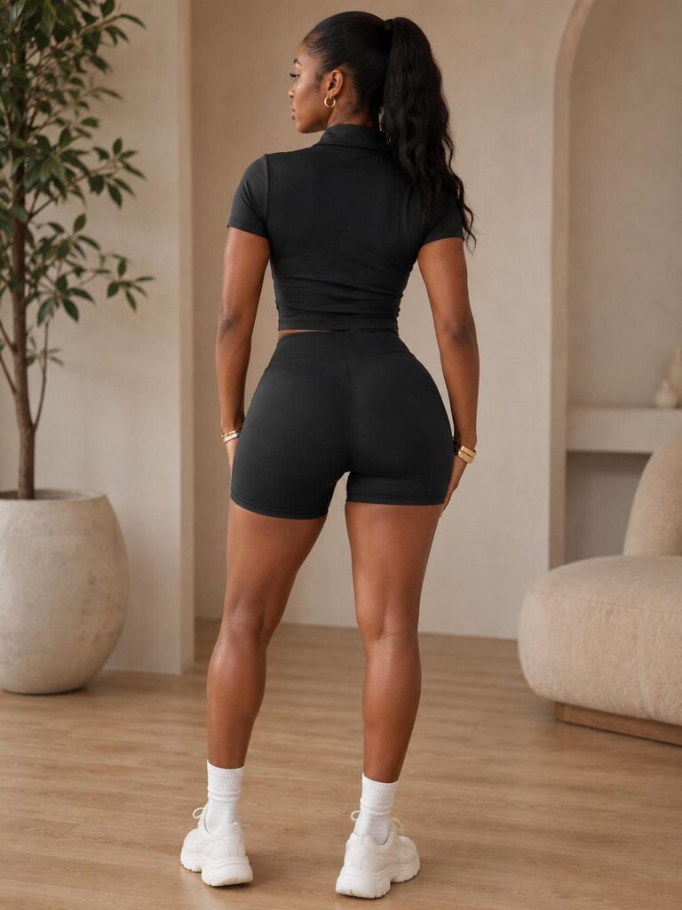 ensemble de sport femme 2 pièces avec top zippé à col montant et short taille haute, tenue fitness & yoga d’été