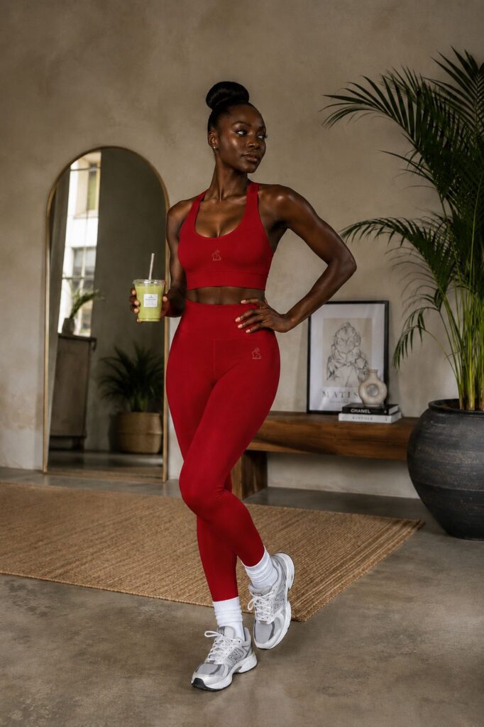 ensemble de sport femme minimaliste avec top ras du cou et pantalon couleur unie, style casual et confortable