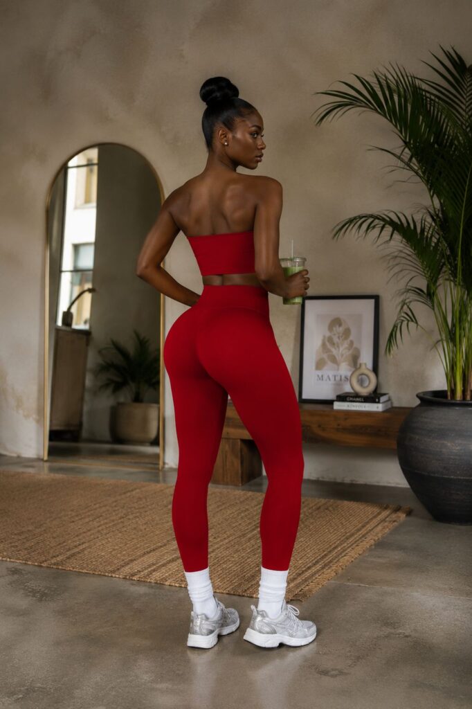 ensemble de sport femme minimaliste avec top ras du cou et pantalon couleur unie, style casual et confortable