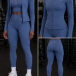 ensemble de sport femme vert menthe en tricot avec veste manches longues, gilet et leggings