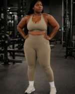 ensemble de sport 2 pièces grande taille femme – débardeur col rond uni et legging taille haute